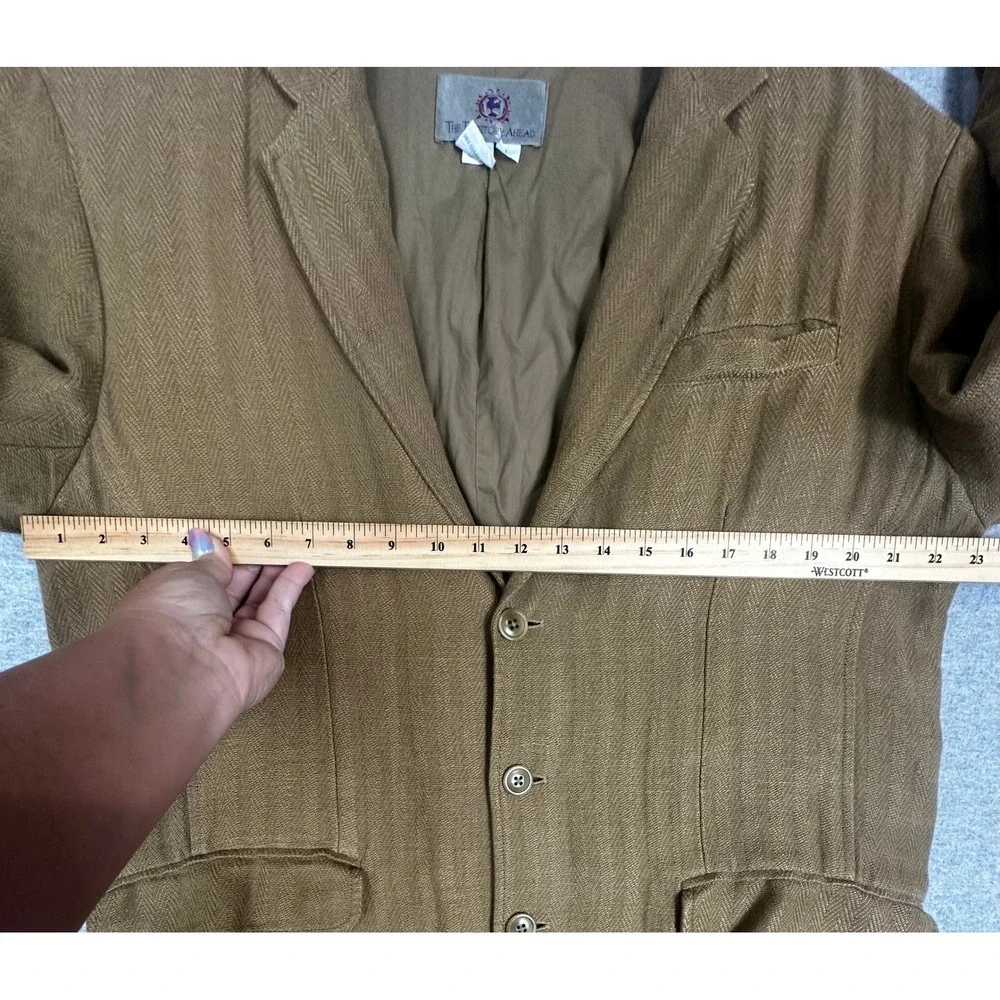 VTG Territory Ahead Linen Silk Blazer Mens Large Brown Herringbone Sport Coat